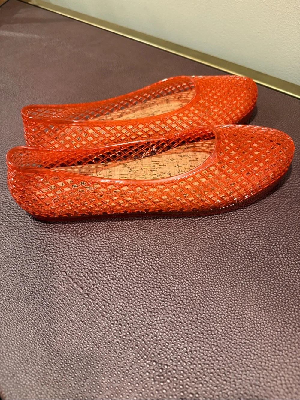 Red woven jelly flats